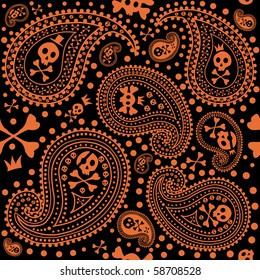Vector illustration of pattern with a paisley and skulls