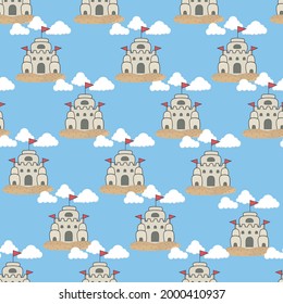 vector Illustration of Pattern Palace on Beach, Summer Time Theme, Icon, and Blue Colors Background