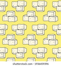 Vector illustration of a pattern of pieces of tofu on a yellow background 