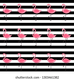 Vector illustration and pattern with Pink Flamingo on black and white background
