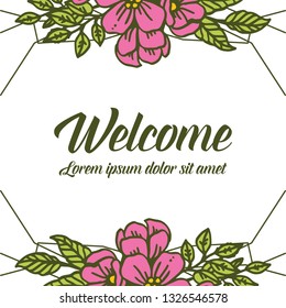 Vector illustration pattern pink floral frame for greeting card welcome hand drawn
