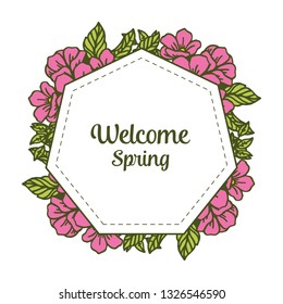 Vector illustration pattern pink floral frame for greeting card welcome hand drawn