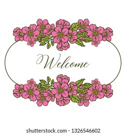 Vector illustration pattern pink floral frame for greeting card welcome hand drawn