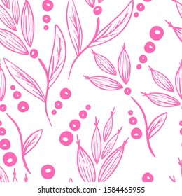 vector illustration pattern, pink leaves on a white background, cover