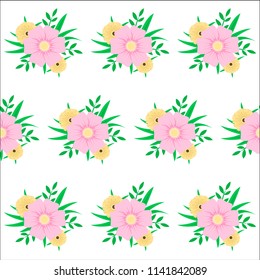 Vector illustration Pattern of pink and yellow wild flowers on white background