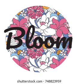 Vector illustration and pattern with plants, leaves, berries.