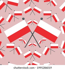 Vector Illustration of Pattern Poland Flags and Pink Colors Background.