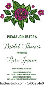 Vector illustration pattern purple flower frame for banner bridal shower