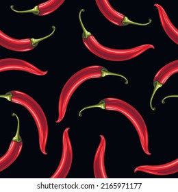 Vector illustration Pattern of realistic mexican chili peppers on black background