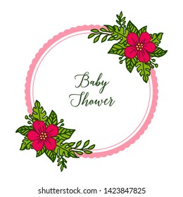 Vector illustration pattern red flower frame for invitation card baby shower