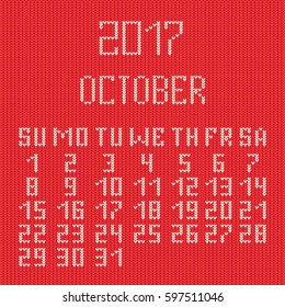 vector illustration pattern of red ornament knitting handmade calendar planner october autumn