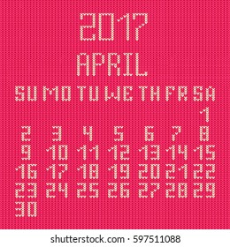 vector illustration pattern of red ornament knitting handmade calendar planner april spring