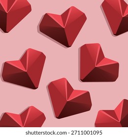 Patrón de Ilustración vectorial de papel rojo Formas de corazón de origami Valentine Theme Flat Cartoon Style