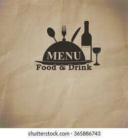 Vector illustration pattern restaurant menu covers in beige color with an outline and stroke, the texture on paper background. The image is made by hand without the use of self-reference images.