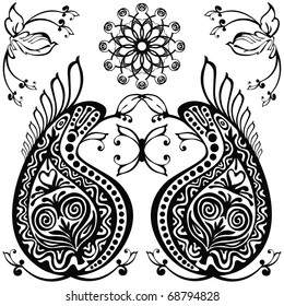 Vector illustration - the pattern in the Rococo and Baroque styles with elements of flowers and leaves
