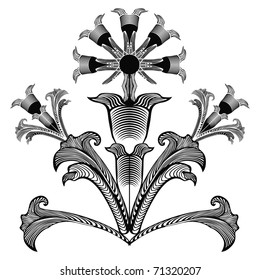 Vector illustration - the pattern in the Rococo and Baroque styles with elements of flowers and leaves