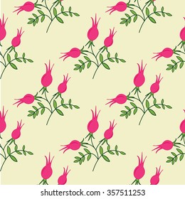 Vector illustration. Pattern with rose hips on beige background