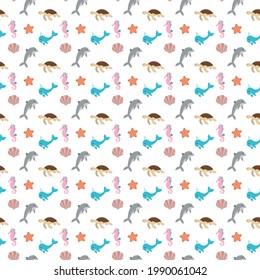 Vector illustration. A pattern of sea creatures. Can be used as a background, packaging, children's textiles.
