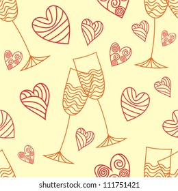 Vector illustration of pattern seamless background hearts glasses wedding