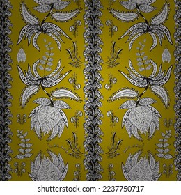 Vector illustration. Pattern, seamless, floral border. Beautiful bright rough cloth, canvas. Curls, shiny tracery weave. Vintage old background. Garland of flowers.