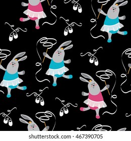 vector illustration, pattern, seamless, rabbit, ballerina