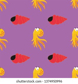 Vector illustration of a pattern with seashells and octopuses