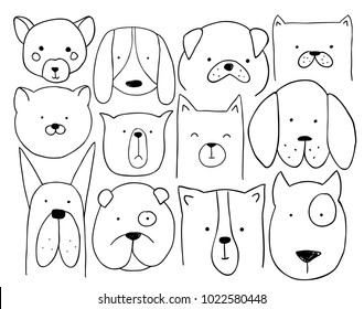 vector illustration pattern set of pretty dogs. graphic design for decorated. linear sketches of animals for design and decoration of gifts and printing on T-shirts