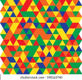 Vector illustration pattern of simple triangles of red, green, blue, yellow and orange.