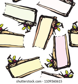 Vector illustration pattern sketch of color cheesecake pattern color ink doodle