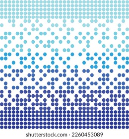 Vector illustration of a pattern of small circles in a gradient of dark blue to light blue on a white background for background.