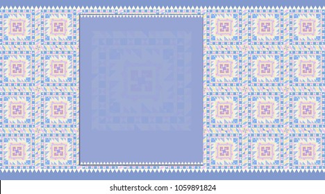 Vector illustration. Pattern with a pattern of soft blue and purple with a frame, with a substrate for text, for fabric, cover, packaging or background.