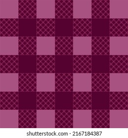 Vector illustration of a pattern of a square checkerboard with a pink grid pattern interspersed with a red background with a beautiful pattern.