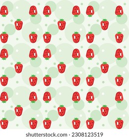 Vector illustration of a pattern with strawberries on a green background