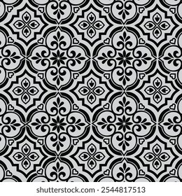 Vector illustration, Pattern and Texture, neatly arranged flower shape black color gray background