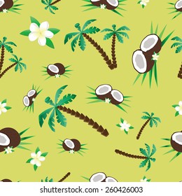 Vector illustration of pattern texture with palms and coconuts