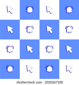 Vector illustration of pattern and texture of set icons: cursor and bell. Suitable for channel,blog, social media