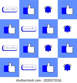 Vector illustration of pattern and texture of set Button icons : Like, bell, Subscribe. Suitable for channel,blog, social media