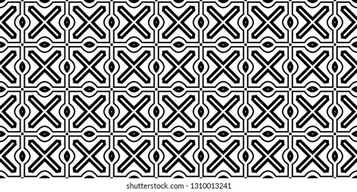 Vector Illustration. Pattern With Traditional Geometric Ornament, Decorative Border. Design For Print Fabric. Paper For Scrapbook. Black white color.