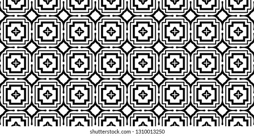 Vector Illustration. Pattern With Traditional Geometric Ornament, Decorative Border. Design For Print Fabric. Paper For Scrapbook. Black white color.