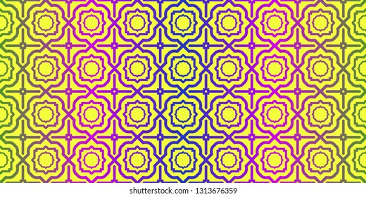 Vector Illustration. Pattern With Traditional Geometric Ornament, Decorative Border. Design For Print Fabric. Yellow purple color.
