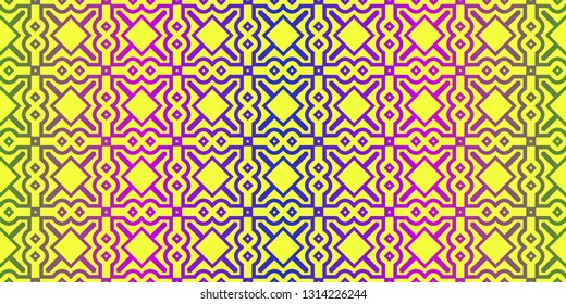 Vector Illustration. Pattern With Traditional Geometric Ornament, Decorative Border. Design For Print Fabric. Yellow purple color.