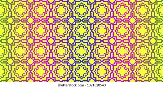 Vector Illustration. Pattern With Traditional Geometric Ornament, Decorative Border. Design For Print Fabric. Yellow purple color.