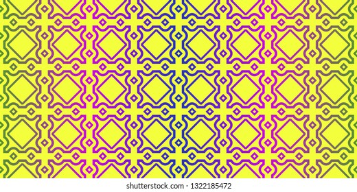 Vector Illustration. Pattern With Traditional Geometric Ornament, Decorative Border. Design For Print Fabric. Yellow purple color.