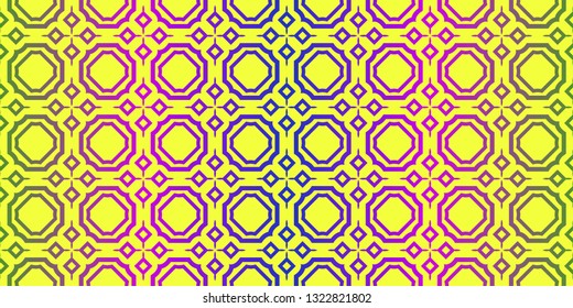 Vector Illustration. Pattern With Traditional Geometric Ornament, Decorative Border. Design For Print Fabric. Yellow purple color.