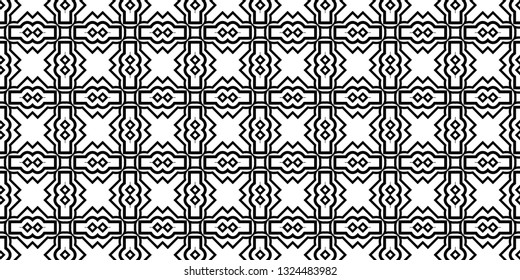 Vector Illustration. Pattern With Traditional Geometric Ornament, Decorative Border. Design For Print Fabric. Paper For Scrapbook. Black white color.