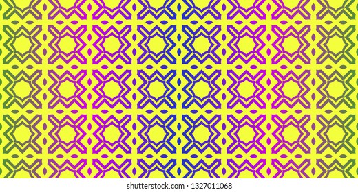 Vector Illustration. Pattern With Traditional Geometric Ornament, Decorative Border. Design For Print Fabric. Yellow purple color.