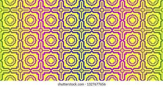 Vector Illustration. Pattern With Traditional Geometric Ornament, Decorative Border. Design For Print Fabric. Yellow purple color.
