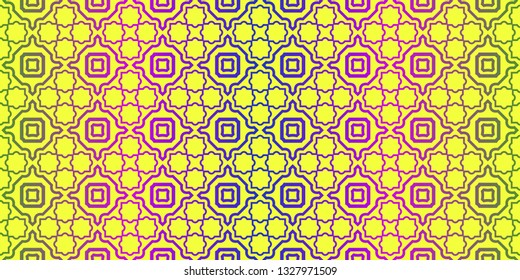 Vector Illustration. Pattern With Traditional Geometric Ornament, Decorative Border. Design For Print Fabric. Yellow purple color.