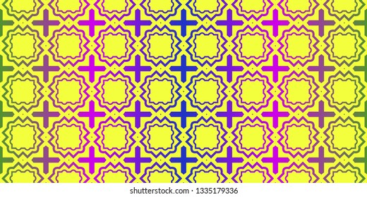 Vector Illustration. Pattern With Traditional Geometric Ornament, Decorative Border. Design For Print Fabric. Yellow purple color.