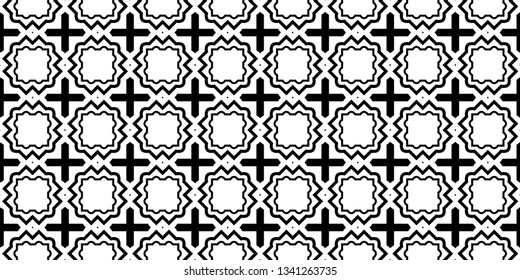 Vector Illustration. Pattern With Traditional Geometric Ornament, Decorative Border. Design For Print Fabric. Paper For Scrapbook. Black white color.